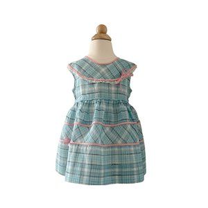 Size 2 Aqua Plaid Cotton w/ Pink Piping Trim Toddler Dress Philippines